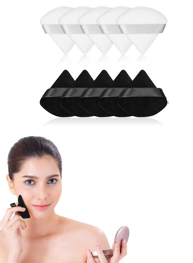 10 Pcs Soft Triangle Makeup Powder Puff for Loose and Mineral Powder with Strap for Contouring and Under Eye Use - Image 1