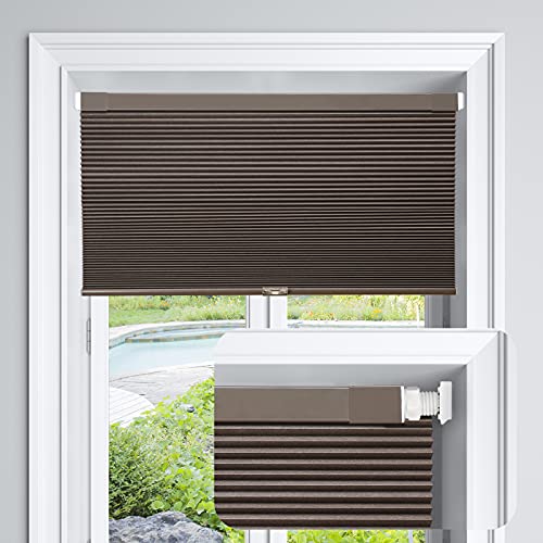 LazBlinds Cordless Cellular Shades No Tools No Drill Blackout Honeycomb Shades Pleated Blinds for Windows 27 W x 64 H Dark Coffee