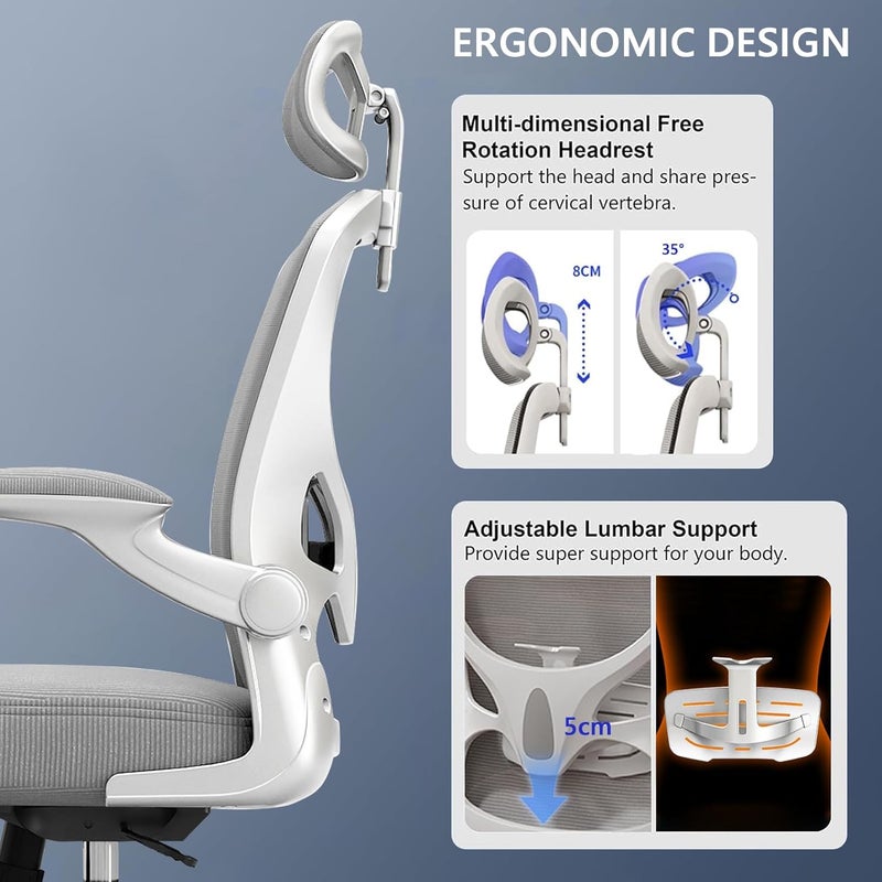 TDOO Office Chair,Ergonomic Height Adjustable Desk Chair,Home Office Desk Chair with Adjustable Headrest and Armrests,Computer Desk Chair,Comfortable Lumbar Support, Breathable Cushion for Home, Meeting - Image 4