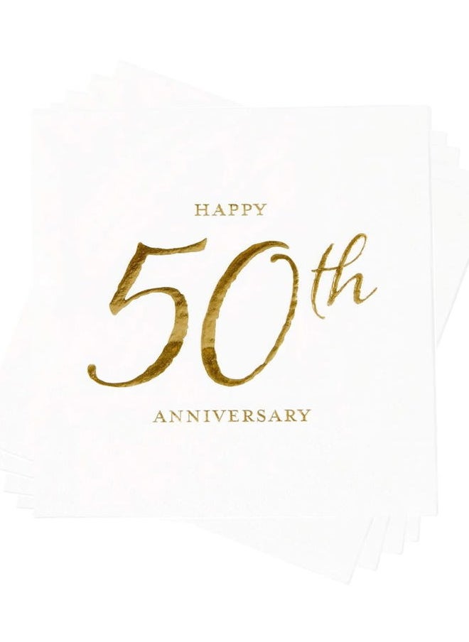 C.R. Gibson X&O Paper Goods TW4-19878 Happy 50th Anniversary Disposable Paper Cocktail Napkins, 5'' x 5'', Gold Foil, 20pcs  - Image 1