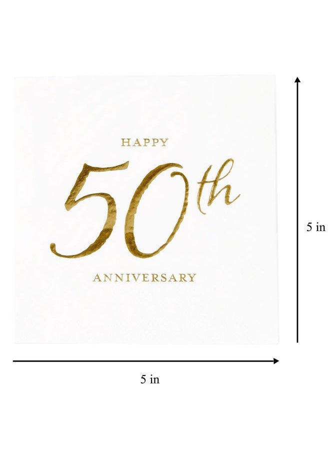 C.R. Gibson X&O Paper Goods TW4-19878 Happy 50th Anniversary Disposable Paper Cocktail Napkins, 5'' x 5'', Gold Foil, 20pcs  - Image 4