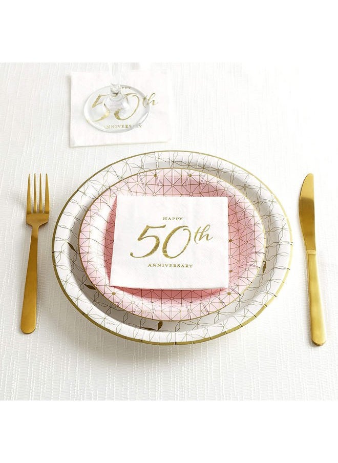 C.R. Gibson X&O Paper Goods TW4-19878 Happy 50th Anniversary Disposable Paper Cocktail Napkins, 5'' x 5'', Gold Foil, 20pcs  - Image 5