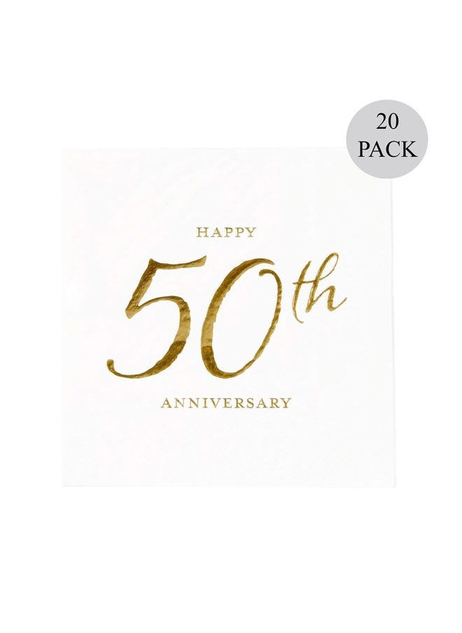 C.R. Gibson X&O Paper Goods TW4-19878 Happy 50th Anniversary Disposable Paper Cocktail Napkins, 5'' x 5'', Gold Foil, 20pcs  - Image 3