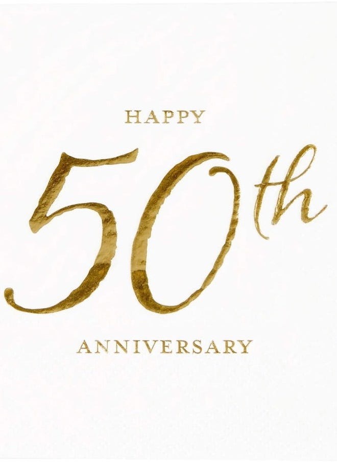 C.R. Gibson X&O Paper Goods TW4-19878 Happy 50th Anniversary Disposable Paper Cocktail Napkins, 5'' x 5'', Gold Foil, 20pcs  - Image 2