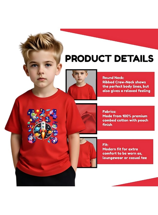 برينت شوب فور مي تيشيرت للأطفال الأولاد بتصميم فضائي | تيشيرت بأكمام قصيرة مطبوع عليه صواريخ وكواكب | زيّ ممتع مناسب ليوم التعلّم والرياضيات - Image 4