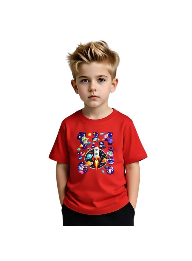 برينت شوب فور مي تيشيرت للأطفال الأولاد بتصميم فضائي | تيشيرت بأكمام قصيرة مطبوع عليه صواريخ وكواكب | زيّ ممتع مناسب ليوم التعلّم والرياضيات - Image 1