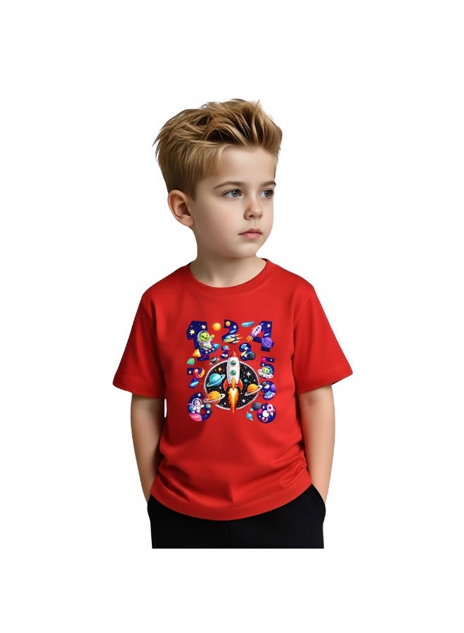 برينت شوب فور مي تيشيرت للأطفال الأولاد بتصميم فضائي | تيشيرت بأكمام قصيرة مطبوع عليه صواريخ وكواكب | زيّ ممتع مناسب ليوم التعلّم والرياضيات - Image 3