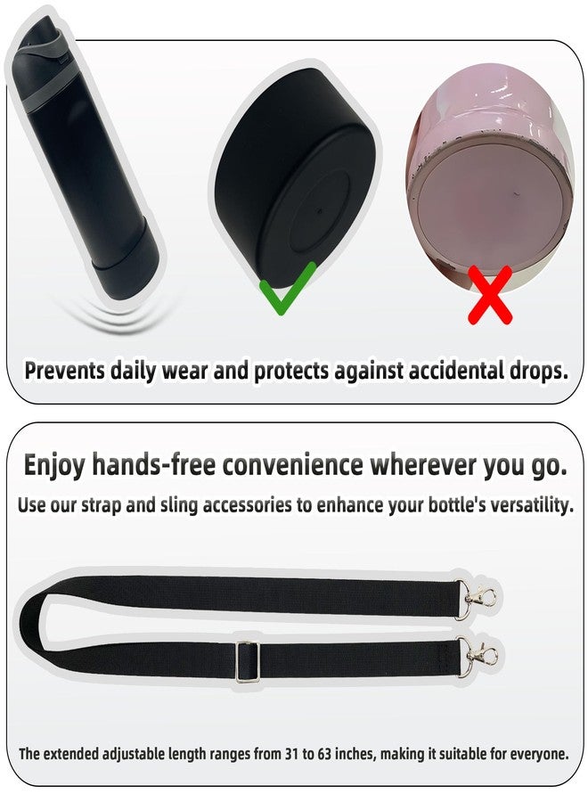 SITKOL Silicone Boot Set for Cute Owala Water Bottle 24 oz - Includes Non-Slip Sleeve, Shoulder Strap, Perfect Owala Accessories, Fits Owala Tumbler, Owala Free Sip, Pink owala, owala Coffee (Black) - Image 3