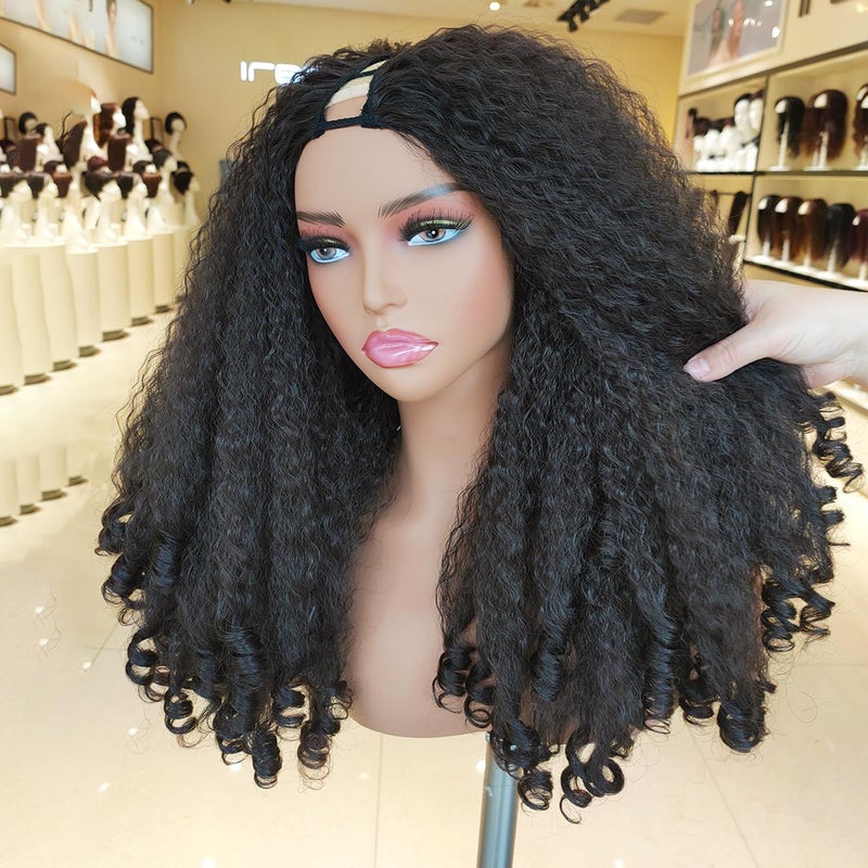 SOKU New Afro Curly V Part Wig Synthetic Braided Hair Texture with Unique Bouncy Curls in the End 20 Inch Soft Curly Full Hair V Part Wigs Synthetic for Black Women No Leave out Clip in Half Wig - Image 1