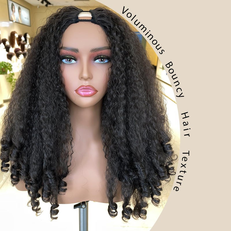 SOKU New Afro Curly V Part Wig Synthetic Braided Hair Texture with Unique Bouncy Curls in the End 20 Inch Soft Curly Full Hair V Part Wigs Synthetic for Black Women No Leave out Clip in Half Wig - Image 2