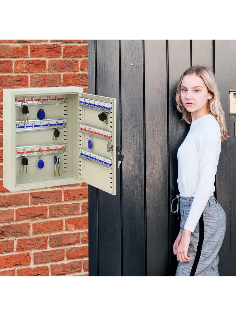 Rubik Keys Cabinet with Key Lock, 42 Hooks Key Storage Safe Box Wall Mounted for Homes Hotels Schools Businesses (Off White)  - Image 2