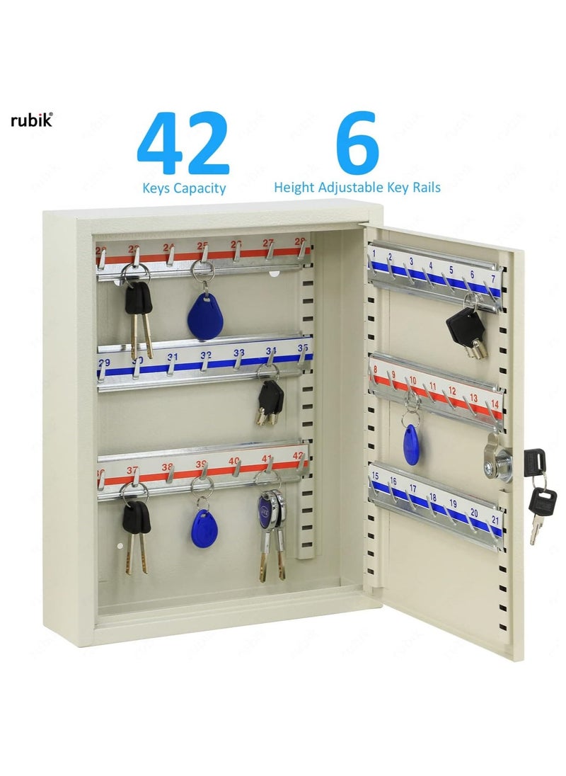 Rubik Keys Cabinet with Key Lock, 42 Hooks Key Storage Safe Box Wall Mounted for Homes Hotels Schools Businesses (Off White)  - Image 4