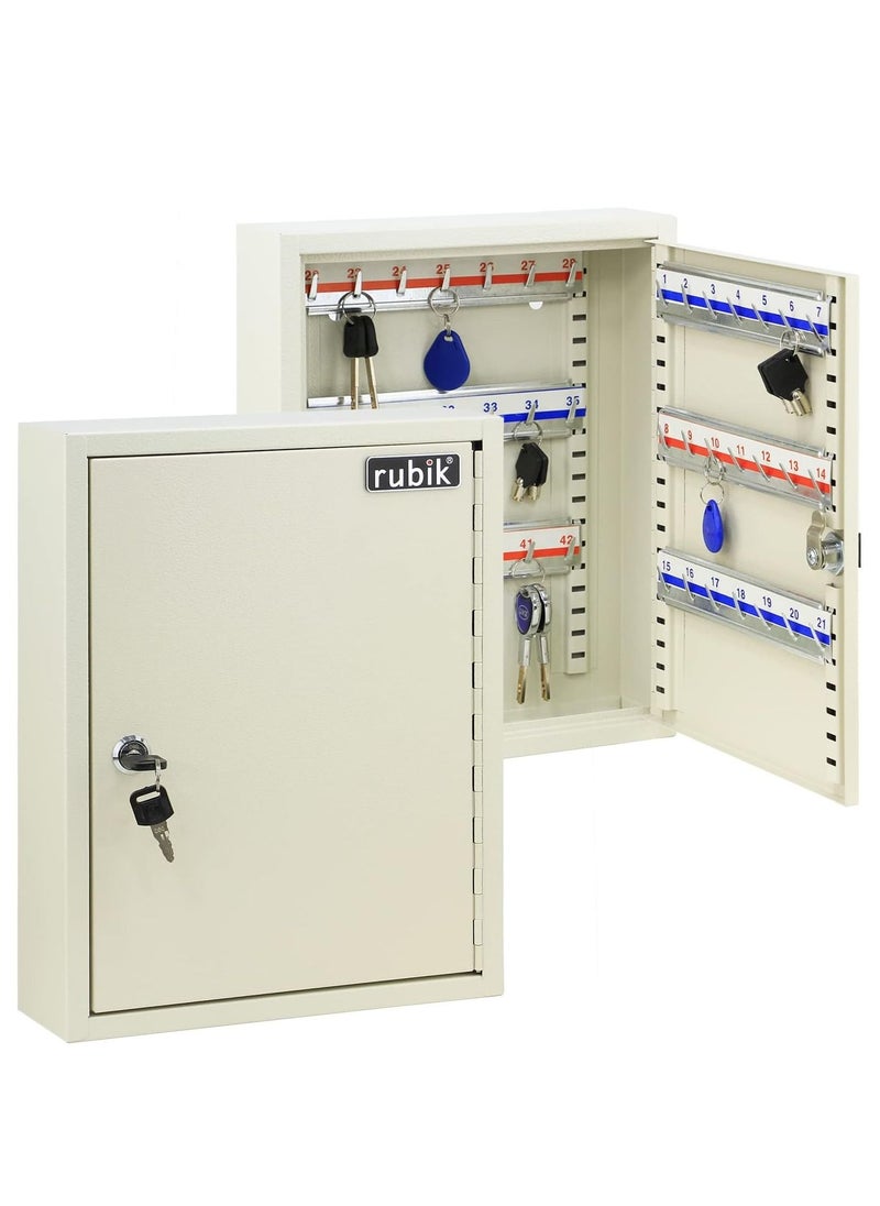 Rubik Keys Cabinet with Key Lock, 42 Hooks Key Storage Safe Box Wall Mounted for Homes Hotels Schools Businesses (Off White)  - Image 1