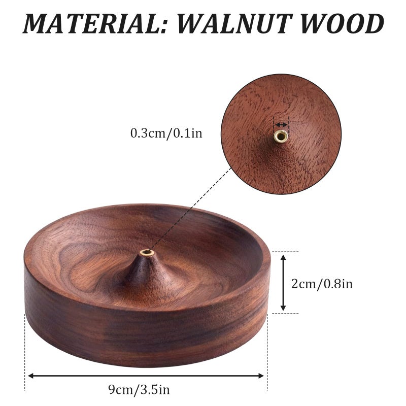 hongliang Incense Holder,Black Walnut Hand - Crafted Round Burner for Sticks with Ash Catcher,Perfect for Relaxation at Home, Yoga,Spa & as a Gift(3.5 * 3.5in) - Image 3
