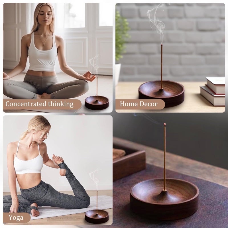 hongliang Incense Holder,Black Walnut Hand - Crafted Round Burner for Sticks with Ash Catcher,Perfect for Relaxation at Home, Yoga,Spa & as a Gift(3.5 * 3.5in) - Image 2