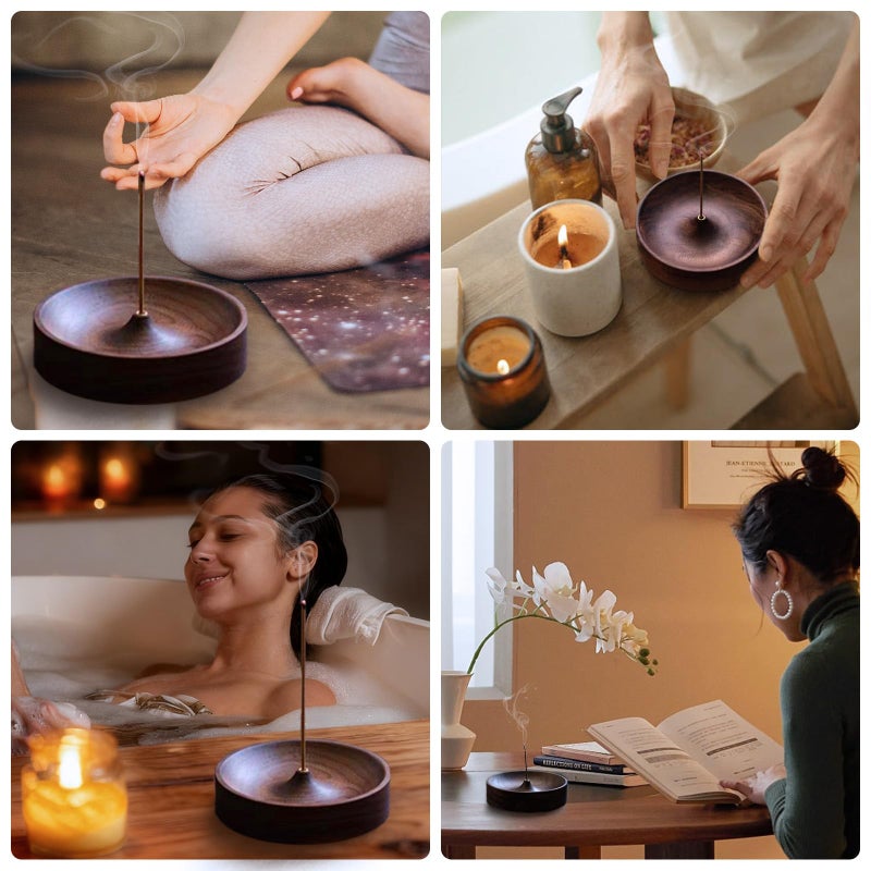 hongliang Incense Holder,Black Walnut Hand - Crafted Round Burner for Sticks with Ash Catcher,Perfect for Relaxation at Home, Yoga,Spa & as a Gift(3.5 * 3.5in) - Image 4