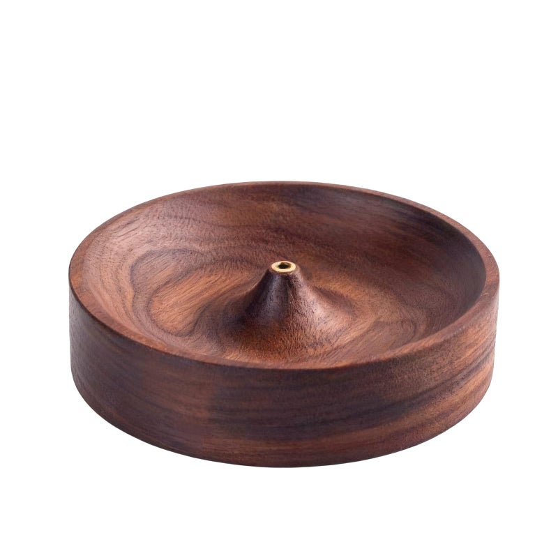 hongliang Incense Holder,Black Walnut Hand - Crafted Round Burner for Sticks with Ash Catcher,Perfect for Relaxation at Home, Yoga,Spa & as a Gift(3.5 * 3.5in) - Image 1