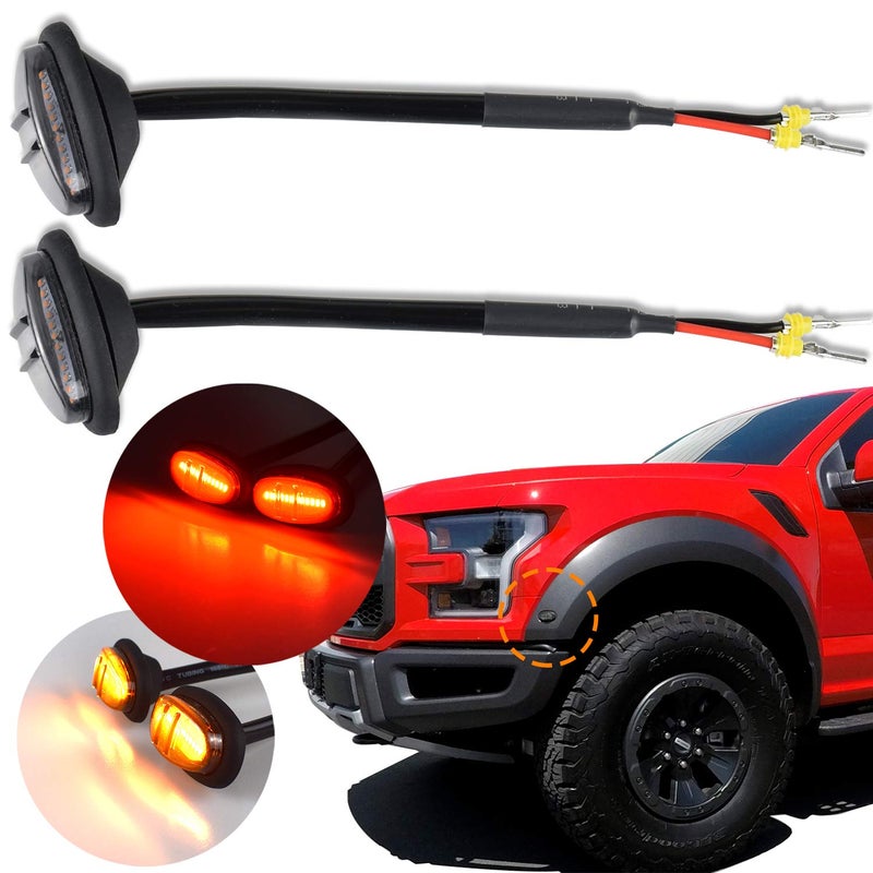 أضواء فندر فليير من بويغو متوافقة مع فورد F150 رابتور F150 LTD F250 F350 شاحنات بيك أب أضواء جانبية حمراء عدسات مدخنة 12LED فائقة السطوع