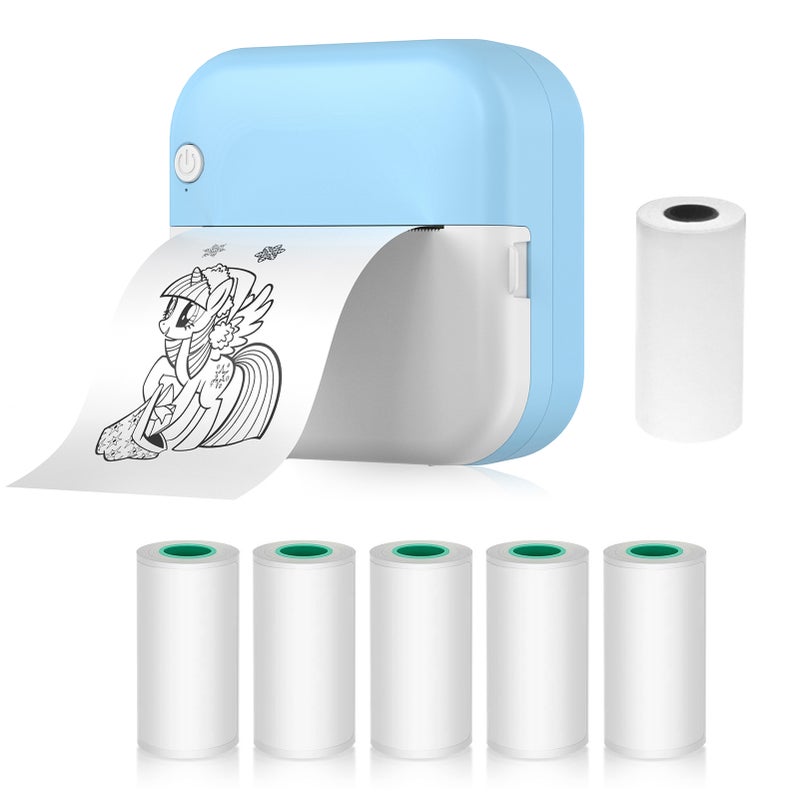 Mini Thermal Printer Multifunction Portable Sticker Maker Instant Photo Inkless Printing Support BT Connection for Smartphone with 1 Paper Roll 57mm + 5 Self-Adhesive Paper Rolls Compatible with iOS - Image 1