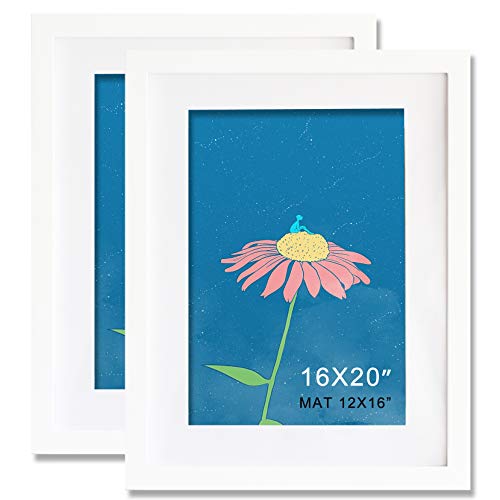 KAOIKO 16x20inch Picture Frame 2 Pack White Solid Wood Display Pictures 12x16 with Mat or 16x20 Wall Without Mounting Photo Frames（2pcs） - Image 1