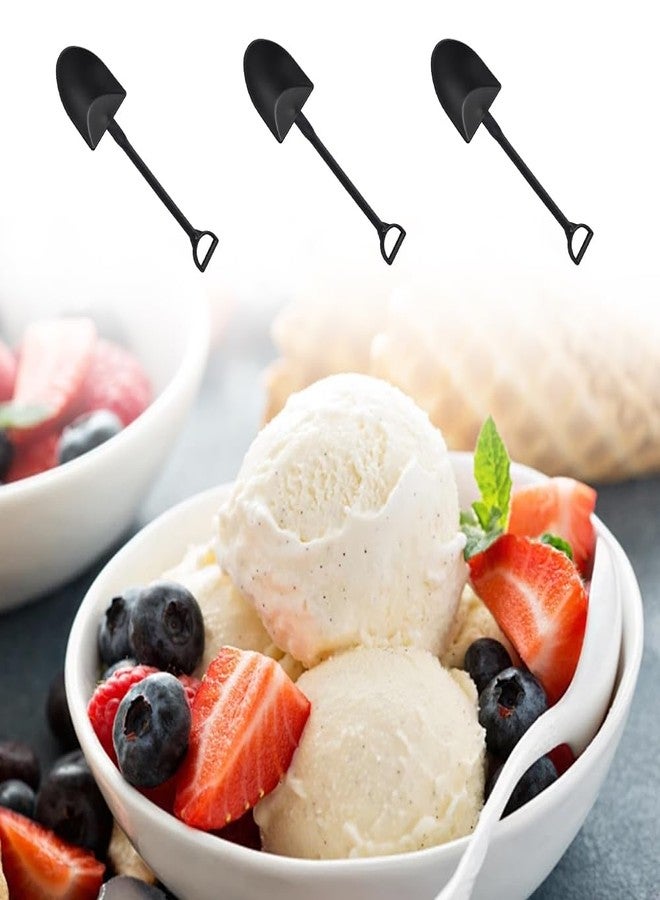 Quweiz 100 Pcs Mini Shovel Spoon, Black Disposable Cute Shovel Dessert Spoons, Pudding Yogurt Spoons, Ice Cream Dessert Spoon - Image 5