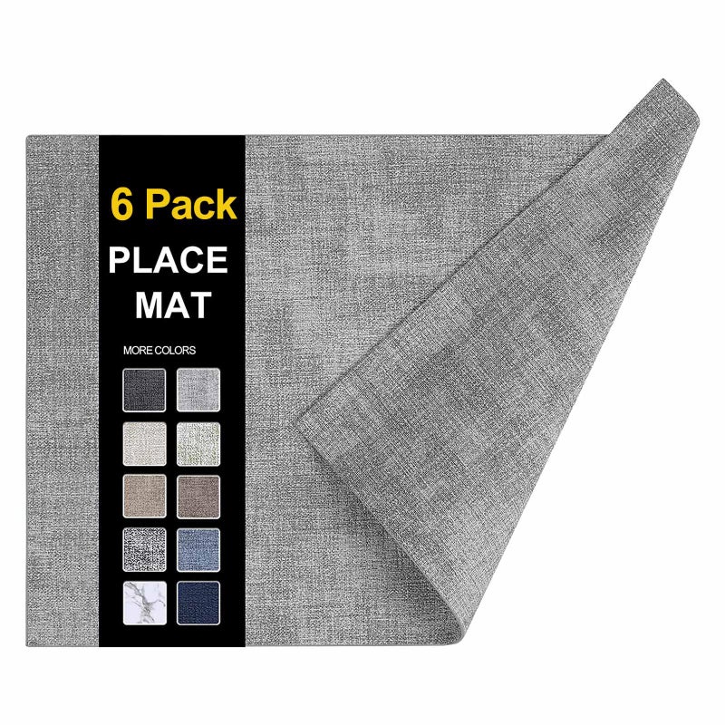 homing Faux Leather Heat Resistant Placemats 6 Packs, Waterproof Wipeable Dining Easter PU Place Mats for Indoor & Outdoor, Easy to Clean, Light Grey - Image 1