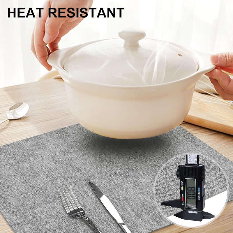 homing Faux Leather Heat Resistant Placemats 6 Packs, Waterproof Wipeable Dining Easter PU Place Mats for Indoor & Outdoor, Easy to Clean, Light Grey - Image 2