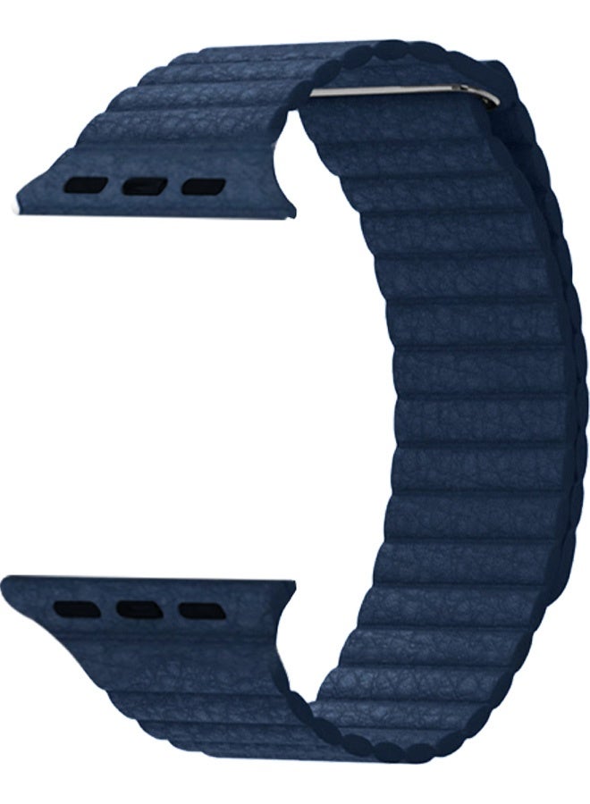 CATANES 49mm 46mm 45mm 44mm Leather Loop Band for Apple Watch Magnetic Watch Strap Wristband - Dark Blue - Image 1