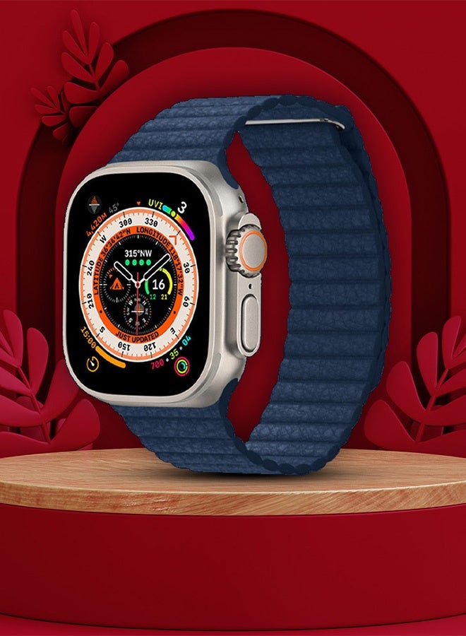 CATANES 49mm 46mm 45mm 44mm Leather Loop Band for Apple Watch Magnetic Watch Strap Wristband - Dark Blue - Image 3