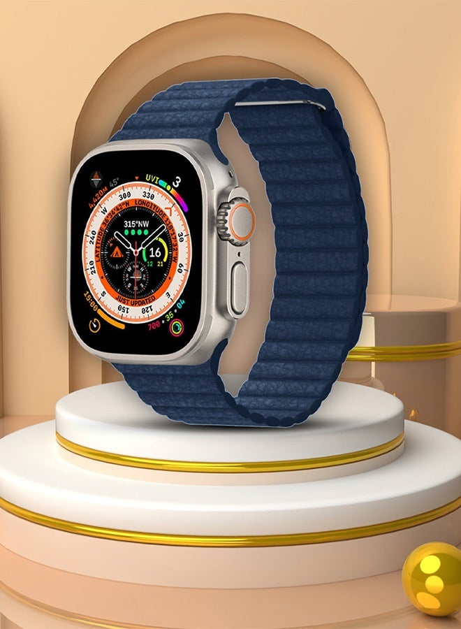 CATANES 49mm 46mm 45mm 44mm Leather Loop Band for Apple Watch Magnetic Watch Strap Wristband - Dark Blue - Image 2