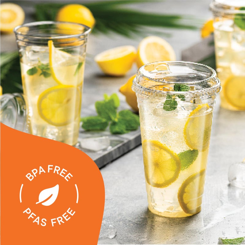 Stack Man 24 oz Clear Plastic Cups with Strawless Sip-Lids [50 Sets] PET Crystal Clear Disposable 16oz Plastic Cups with Lids - Crystal Clear  Durable Cup - BPA Free + Crack Resistant  for Coffee  Juice  Shakes - Image 3