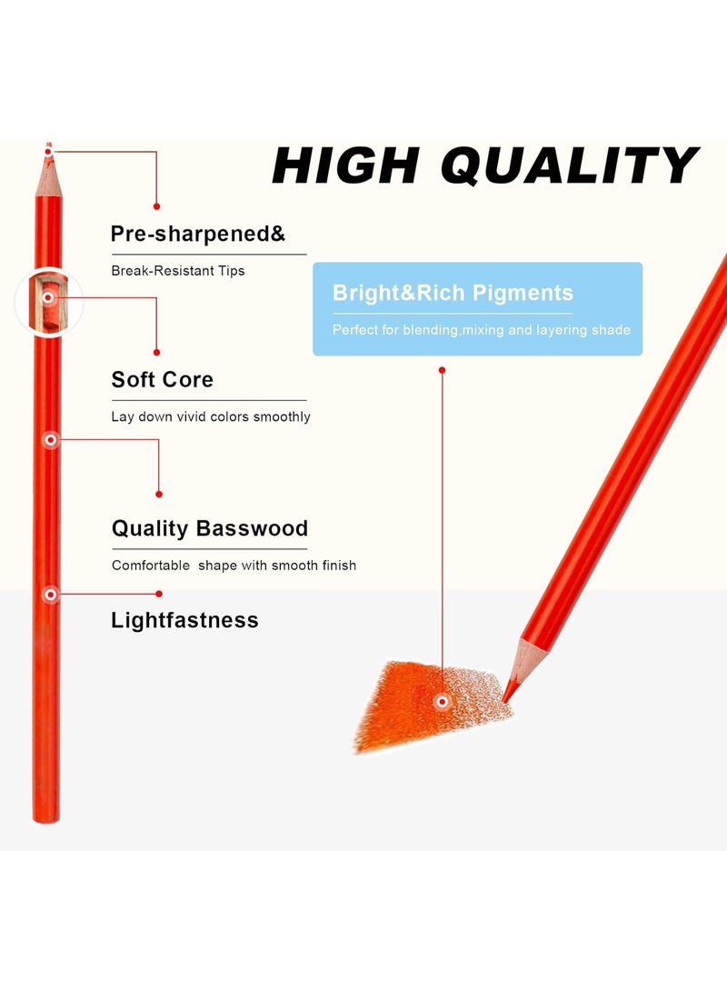 H&B 72 Piece Colored Pencil Set, Multicolour Wooden Coloring Pencils, Non-Toxic Artist Drawing Pencils for Kids and Beginners - Image 5