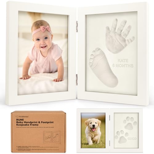 KeaBabies Personalized Baby Hand and Footprint Kit, Quick Dry Clay - Newborn Keepsake Feet and Handprint Kit, Nursery Picture Frame, New Mom Gifts for Baby Showers & Registry (Alpine White) - Image 1