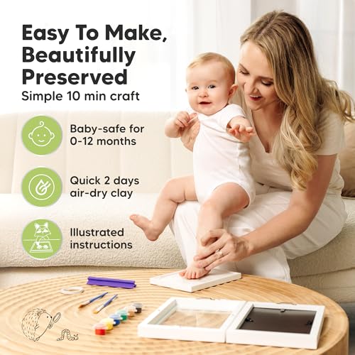 KeaBabies Personalized Baby Hand and Footprint Kit, Quick Dry Clay - Newborn Keepsake Feet and Handprint Kit, Nursery Picture Frame, New Mom Gifts for Baby Showers & Registry (Alpine White) - Image 3