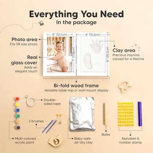KeaBabies Personalized Baby Hand and Footprint Kit, Quick Dry Clay - Newborn Keepsake Feet and Handprint Kit, Nursery Picture Frame, New Mom Gifts for Baby Showers & Registry (Alpine White) - Image 2