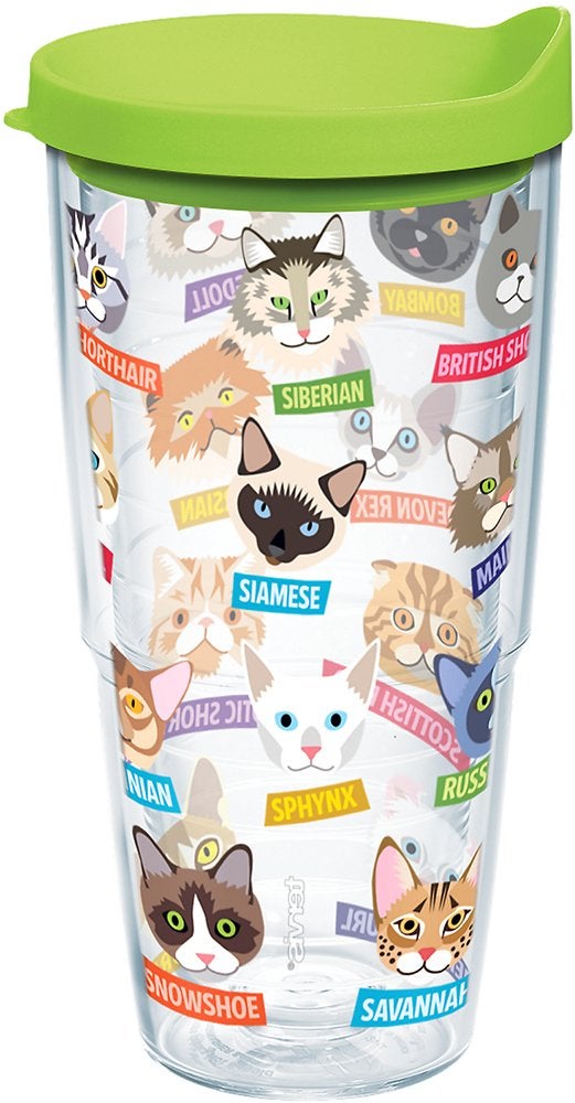 Tervis Flat Art Cats Made in USA Double Walled Insulated Tumbler Travel Cup Keeps Drinks Cold  Hot 24oz Clear