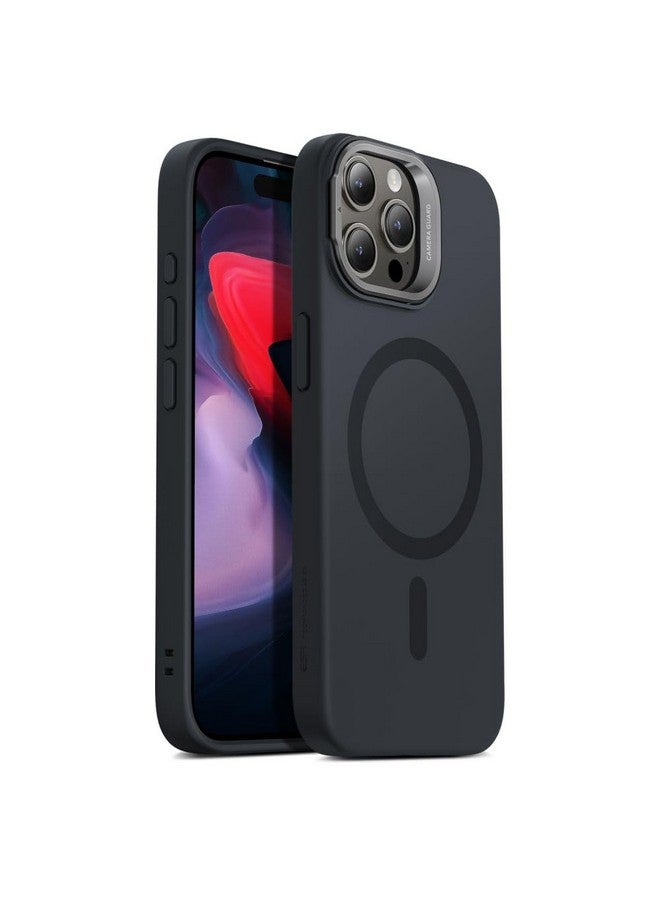 ESR ESR for iPhone 15 Pro Max Case, MagSafe Silicone Case with Stand, Military-Grade Protection, Built-in Camera Stash Stand, Magnetic Phone Case for iPhone 15 Pro Max, Cloud Series, Black  - Image 3