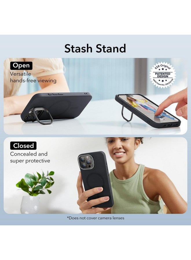 ESR ESR for iPhone 15 Pro Max Case, MagSafe Silicone Case with Stand, Military-Grade Protection, Built-in Camera Stash Stand, Magnetic Phone Case for iPhone 15 Pro Max, Cloud Series, Black  - Image 4