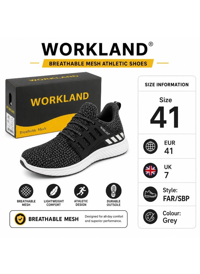 أرض العمل أحذية أمان شبكية قابلة للتنفس من Workland، مقاس 41، أحذية عمل خفيفة الوزن من الصلب للرجال، صناعية، بناء، مستودعات والاستخدام الخارجي - Image 2