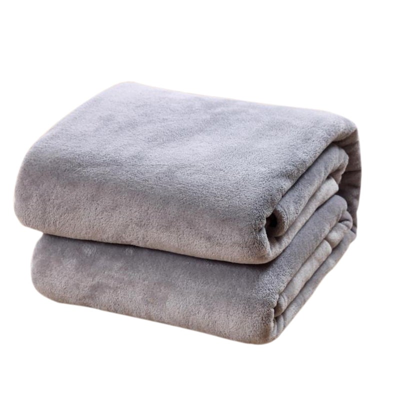 2pcs Color Flannel Fleece Blanket Couch Color Bed Blanket Sheet 120x200cm ( Grey) - Image 2
