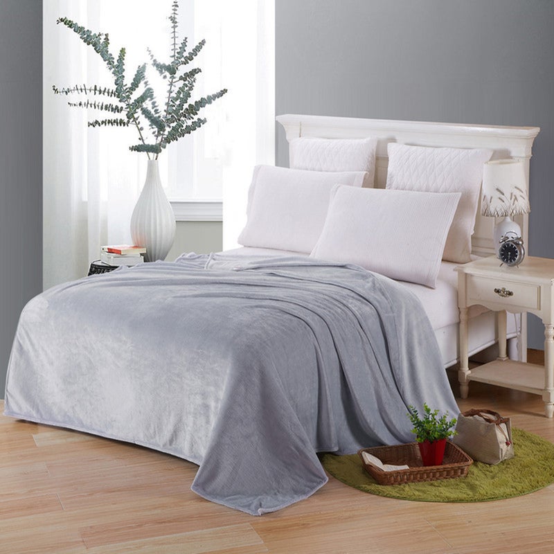 2pcs Color Flannel Fleece Blanket Couch Color Bed Blanket Sheet 120x200cm ( Grey) - Image 5