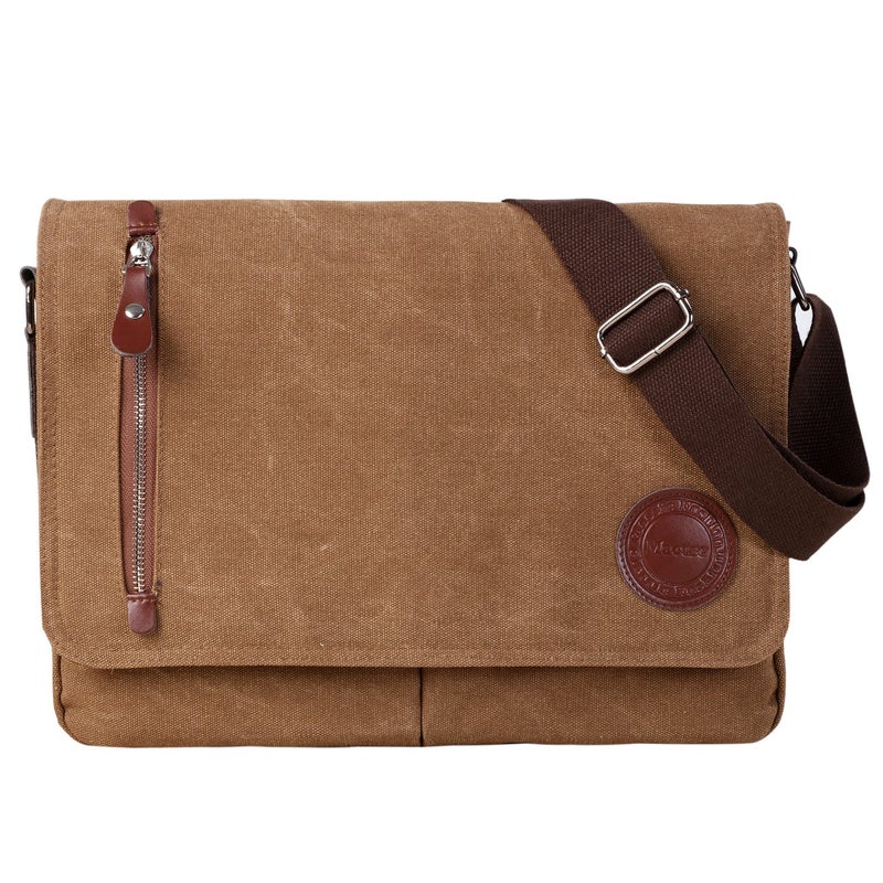 Mactso Vintage Canvas Satchel Messenger Bag for Men Women,Travel Shoulder bag 13.5" Laptop Bags Bookbag (Coffee-01) - Image 1