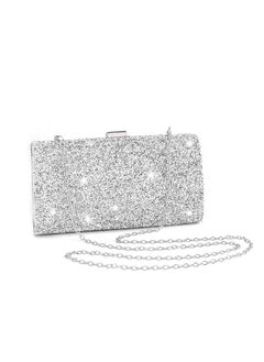 ELABEST Glitter Evening Clutch Bag Rhinestone Handbag Crossbody Purse Wedding Party Bag For Women And Girls (Doublesided Silver Crystal)  - Image 1