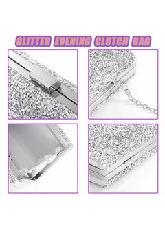 ELABEST Glitter Evening Clutch Bag Rhinestone Handbag Crossbody Purse Wedding Party Bag For Women And Girls (Doublesided Silver Crystal)  - Image 2