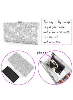 ELABEST Glitter Evening Clutch Bag Rhinestone Handbag Crossbody Purse Wedding Party Bag For Women And Girls (Doublesided Silver Crystal)  - Image 5
