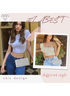 ELABEST Glitter Evening Clutch Bag Rhinestone Handbag Crossbody Purse Wedding Party Bag For Women And Girls (Doublesided Silver Crystal)  - Image 4