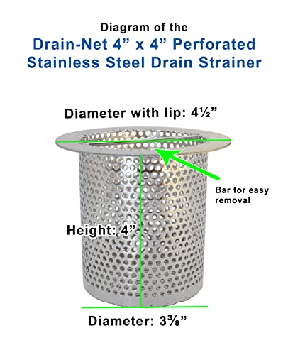 Drain-Net 4" Commercial Floor Drain Strainer, 4" Tall, Perforated Stainless Steel - Image 2