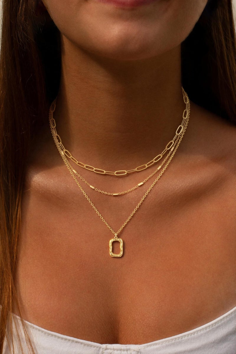 BERISO 14K Gold Plated Layered Necklace for Women, 3 Layer Dainty Gold Necklace with Minimalist Pendant, Elegant Everyday Gold Jewelry Gift - Image 2