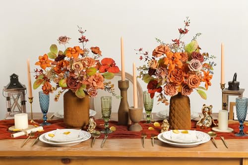 Koroni Flowers Burnt Orange Artificial Flowers Set Fake Roses Peonies Silk Flowers with Stems for DIY Wedding BouquetsFloral ArrangementTable CenterpiecesBaby Shower Home Decor - Image 3