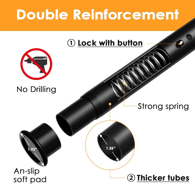 FVONZN Tension Curtain Rod 43-124 Inches Extra Long Black Heavy Duty Tension Rods Adjustable Curtain Rod No Drilling Spring Loaded Tension Rod for Windows Patio Hold Up Blackout Curtains and Non Slip - Image 3